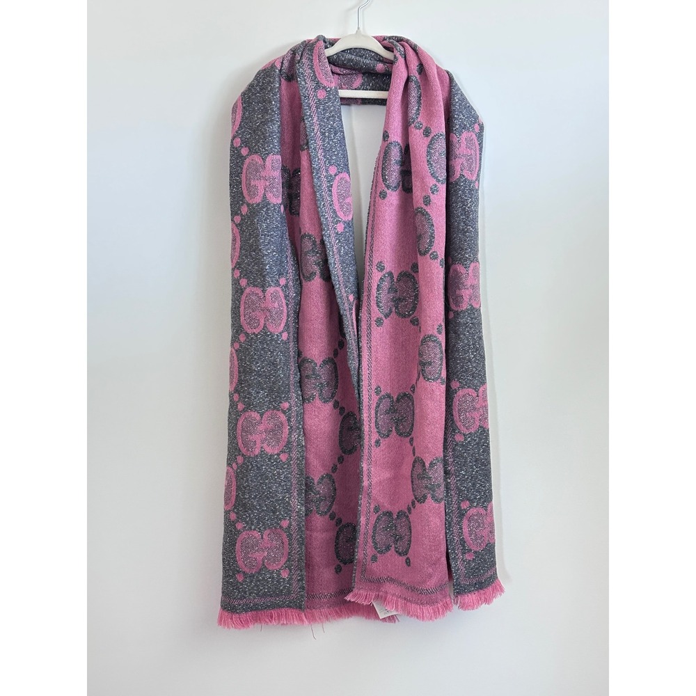 Gucci GG Lame Scarf Pink Silver Metallic Interlocking Logo 598993 3GC15 Italy